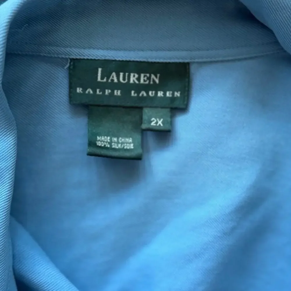 Vintage Ralph Lauren Blue Silk Button Down Shirt Wide Leg Trouser Set